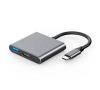Adattatore USB-C 3 in 1 a HDMI + USB 3.0 + USB-C PD 60W, Risoluzione 4K@30Hz, Trasferimento Dati 5Gbps, Docking Station Compatta 15cm, Colore Space Grey