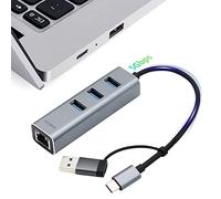 Adattatore USB C a Ethernet YICORPS 3 porte USB 3.0 Expander Hub a RJ45 LAN con adattatore Gigabit Ethernet LAN per MacBook/Windows 10/8.1/Surface Pro/Chromebook/Linux e altri laptop