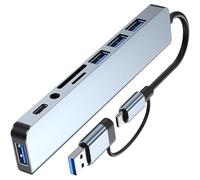 Adattatore USB C Dock 8 in 2 USB C/B3.0 con 3 x USB2.0 + 1 x USB3.0 + 1 x TYPE C lettore di schede adattatore per laptop dock in alluminio