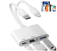 Adattatore USB-C e Lightning a HDMI con USB per iPhone/iPad, 4K @ 60Hz MFi Lightning Digital AV Adapter con 100W PD per iPhone 17/16-6/iPad a HDTV/proiettore/monitor, USB2.0 supporta tastiera/mouse