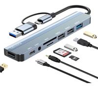 Adattatore USB C Hub 8 in 1, adattatore multiporta per MacBook, hub USB C con lettore di schede SD&TF e porte 3.0 e 2.0, porte audio da 3,5 mm, compatibile con MacBook, Galaxy, iPad