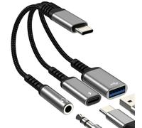 Adattatore USB C Jack a 3,5 mm Audio Cuffia Microfono OTG 3.0 Cavo Caricabatterie per iPhone 17 16 Pro Max AUX Cavo Spina Tipo C Compatibile con Samsung Galaxy S26 S25 per Apple iPad Connettore