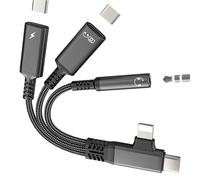 Adattatore USB C OTG da Lightning a cuffie (19,4 cm²) per iPhone 17 16 15 14 Pro Max Aux Audio Jack 3,5 mm Splitter per Apple Dongle Charger Type C per iPad Ricarica Dual Car Compatibile per Samsung