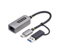 StarTech.com Adattatore da USB-C a Ethernet con dongle USB-A, 10/100/1000Mbps, USB GbE, Cavo Integrato da 15cm, LED di Stato