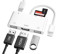 Adattatore USB per iPhone HDMI, 6 in 1 Lightning a HDMI OTG Hub con lettore di schede SD/TF, 2 USB, supporta mouse, tastiera MIDI, proiettore, compatibile con iPhone14/13/12/11/SE/X/8/7/6, i-Pad