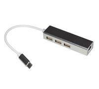 ADATTATORE USB-C MASCHIO CON PRESA RETE RJ45 10/100 + HUB 3 PORTE USB 2.0