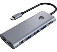Adattatore USBC Hub 9 in 1, HDMI 4K, 3 porte dati USB A+1 USB C, 100 W PD,SD/TF Docking Station, 3,5 mm audio multiporta per i-Phone 15/16, M-acBook Pro/Air,G-alaxy S24, S-urface,i-Pad