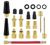Adattatore Valvola Presta Bici,21 Pezzi Set Kit Gonfiaggio Bici SV DV AV con Scatola di Immagazzinaggio, Adattatore Pompa Bicicletta con Tubo di Gonfiaggio,per Pneumatici Palloncini e Cuscini d'Aria