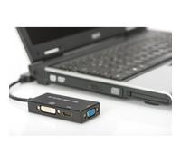 DIGITUS Adattatore/Convertitore DisplayPort - DP a DVI-D & HDMI & VGA - fino a UltraHD 4k30Hz - HDMI 1.4, Displayport 1.2 - Plug & Play - Nero