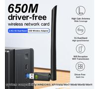 Adattatore WiFi USB Ricevitore esterno di rete wireless, 650M, 802.11AC,