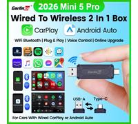 Adattatore wireless CarlinKit 5.0 Mini5 PRO per CarPlay e Android Auto, compatibile con auto OEM, Plug and Play, connessione automatica WiFi e Bluetooth.
