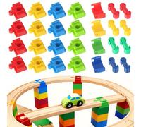Adattatori per binari in legno, 28 pezzi, connettori per treni in legno, connettori per binari in plastica, accessori giocattolo per bambini dai 3 ai 7 anni