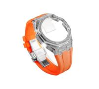 Adatto for Casio G-SHOCK GA-2100 GA2110 GA-B2100 GMA-S2100 Cassa in acciaio inossidabile + cinturino in gomma(Silver Orange,For GA-2100 2110 B2100)