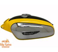 ADATTO PER DUCATI 350CC SCRAMBLER CROMO GIALLO NERO SERBATOIO BENZINA + TAPPO