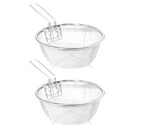 Adatto per friggere e cuocere a vapore, 23 cm, design a rete, cestino per friggere per pentola, due pezzi di cestello in acciaio inox con manico lungo