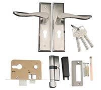 Adatto per porte tempeste, maniglia a doppio cilindro in acciaio inox con serratura, distanza tra i fori delle viti di 155 cm, 3 chiavi incluse, lunghezza regolabile, per porte in legno e tempesta
