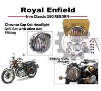 Adatto per Royal Enfield "Nuovo Classic 350 Cromato Coprifaro Griglia Set Tap...