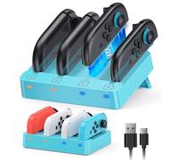 [Adatto per Switch 2&1] 4 in 1 Controller Stazione di ricarica per Nintendo Switch 2/Switch1/OLED, WAXITY, caricatore orizzontale magnetico veloce per Joy Con 2/1 con cavo di ricarica USB (blu)