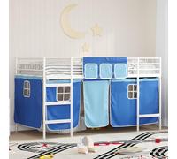 Adaxibro Letto Loft per bambini con tende, bianco e blu, 90 x 200 cm, struttura in metallo, stabile rete a doghe, testiera salvaspazio, per camera da letto e camera degli ospiti
