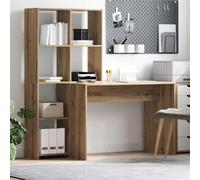 Adaxibro Scrivania Artisan in legno di quercia 138,5 x 55 x 143 cm con vano portaoggetti, cassetto e mensola, ergonomica, per casa, ufficio, cameretta dei bambini, giochi e studio