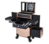 Adazzo Valigetta professionale per trucchi, con treno arrotolabile, grande, con scomparti, per parrucchieri, colore oro rosa, Oro Rosa Nuovo, Valigetta professionale per trucchi