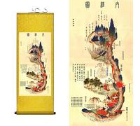 ADCVGbh Pittura su Rotolo Cinese Tradizione Taoista Fengshui Decorazione della Parete Home Office Pittura Appesa (Oro)