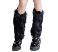 Addensato Caldo Peluche Boot Covers Calzini Senza Piedi Inverno Essenziale Morbido Poliestere Peloso Gamba Scaldamuscoli Coperture Lungo Peluche Calzini Casual, Nero , 40cm