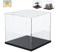 Addensato Vetrina Espositiva Teca Plexiglass Acrilico per Lego 10281 43249 75403 75381 Collezionismo, Vetrina Trasparente Scatola con Base in Legno-plastica & Luce, Interno Nero 25x25x25cm