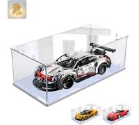 Addensato Vetrina Espositiva Teca Plexiglass Acrilico per Lego 42172 McLarenP1 42143 42096 42156 42115 Modello di auto, Trasparente Grande Scatola con Base in Legno-plastica, Interno Bianco 60x30x20cm