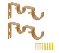 AddGrace 2 staffe doppie per tende resistenti, per asta da 2,5 cm e 5/8 pollici, montaggio a parete, per soggiorno e camera da letto, dorato