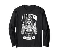 Addicted To Ink Tattoo Amante Divertente Diavolo Tatuato Donna Maglia a Manica
