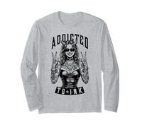 Addicted To Ink Tattoo Amante Divertente Diavolo Tatuato Donna Maglia a Manica