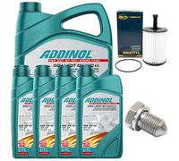 ADDINOL Kit Olio Motore e Filtro 5W-30 9 Liter + Vite per VW Touareg 2.5 R5 TDI