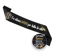 Addio al Celibato Kit Divertente - Fascia Brillante “La Stessa Patata per Tutta la Vita” + Spilla Futuro Sposo - Gadget Uomo per Festa Celibato e Matrimonio