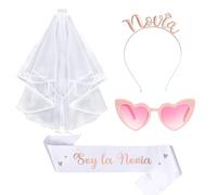 Addio al nubilato Accessori da sposa a Be -Velo da sposa bianco,Corona da sposa in oro rosa,Band Io sono la sposa,Occhiali a cuore rosa,per la sposa single Party