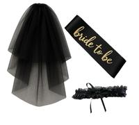 Addio al Nubilato Accessori Sposa 3 Pezzi, Velo, Fascia “Bride to Be” e Giarrettiera in Pizzo, Kit per la Festa della Sposa