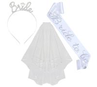 Addio al Nubilato Gadget, Bride to Be Decorazione Fascia e Velo da Sposa Accessori per Addio al Nubilato Sposa, Sash, Velo, Tiara, Team Bride to Be Decorazione 3 Pack Fascia Accessori Kit