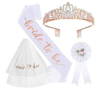 Addio al Nubilato Gadget, Bride to Be Decorazione Fascia e Velo da Sposa Accessori per Addio al Nubilato Sposa, Sash, Velo, Tiara, Spilla, Team Bride to Be Decorazione 4 Pack Fascia Accessori Kit