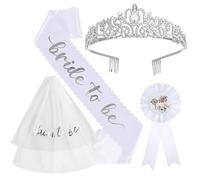 Addio al Nubilato Gadget, Bride to Be Decorazione Fascia e Velo da Sposa Accessori per Addio al Nubilato Sposa, Sash, Velo, Tiara, Spilla, Team Bride to Be Decorazione 4 Pack Fascia Accessori Kit