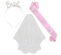 Addio al Nubilato Gadget, Bride to Be Decorazione Fascia e Velo da Sposa Accessori per Addio al Nubilato Sposa, Sash, Velo, Tiara, Team Bride to Be Decorazione 3 Pack Fascia Accessori Kit