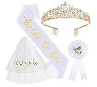 Addio al Nubilato Gadget, Bride to Be Decorazione Fascia e Velo da Sposa Accessori per Addio al Nubilato Sposa, Sash, Velo, Tiara, Spilla, Team Bride to Be Decorazione 4 Pack Fascia Accessori Kit