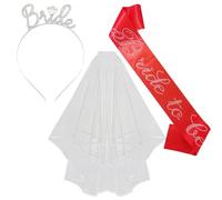 Addio al Nubilato Gadget, Bride to Be Decorazione Fascia e Velo da Sposa Accessori per Addio al Nubilato Sposa, Sash, Velo, Tiara, Team Bride to Be Decorazione 3 Pack Fascia Accessori Kit