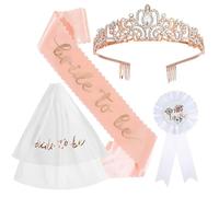 Addio al Nubilato Gadget, Bride to Be Decorazione Fascia e Velo da Sposa Accessori per Addio al Nubilato Sposa, Sash, Velo, Tiara, Spilla, Team Bride to Be Decorazione 4 Pack Fascia Accessori Kit