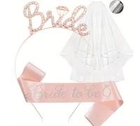 Addio al Nubilato Gadget, Bride to Be Decorazione Fascia e Velo da Sposa Accessori per Addio al Nubilato Sposa, Sash, Velo, Tiara, Team Bride to Be Decorazione 3 Pack Fascia Accessori Kit