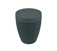 Addis Pattumiera rotonda in finta iuta, con coperchio basculante, in plastica, per bagno, camera da letto, casa, ufficio, capacità 5 litri, colore: grigio antracite scuro