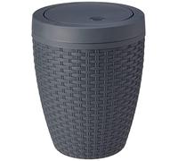 Addis Cestino da Bagno Rotondo in Finto Rattan con Coperchio Basculante, Carbone, Swing Bin