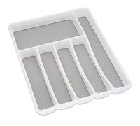 Addis Vassoio organizer per utensili da cucina, 6 scomparti, morbido al tatto, colore: bianco e grigio