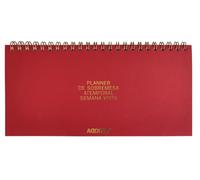 ADDITIO Planner da tavolo settimanale vista senza tempo, planner settimanale 21 x 10 cm, 108 pagine con appunti, doppia spirale, carta Munken da 100 g, organizer da scrivania, rosso, spagnolo