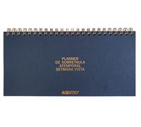 ADDITIO Planner da tavolo settimanale vista senza tempo, planner settimanale 21 x 10 cm, 108 pagine con appunti, doppia spirale, carta Munken da 100 g, organizer da scrivania, blu, catalano