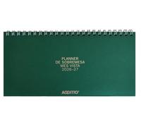 ADDITIO Planner da tavolo, vista mensile, compatta, 21 x 10 cm, 48 pagine con calendario e appunti, doppia spirale, carta Munken da 100 g, organico da scrivania, verde, spagnolo